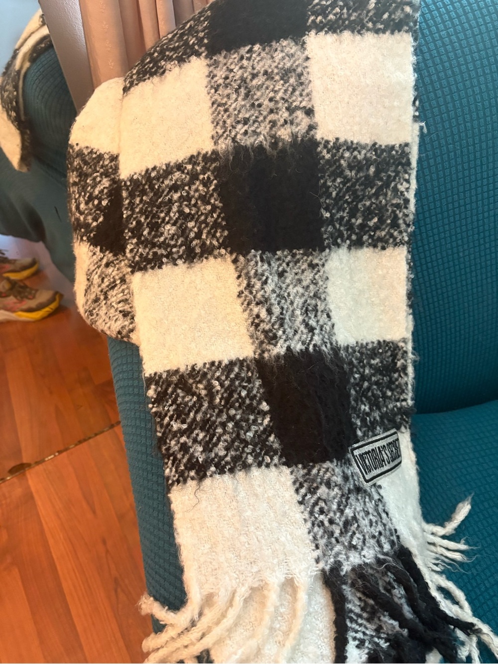 Victoria Secret Vintage Vogue Black & White Check Fringe Scarf by Unknown Brand
